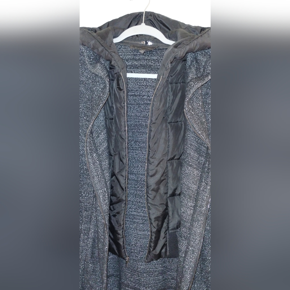 BCBG MAXAZRIA "NATHYN" DOUBLE LAYER JACKET- REMOVABLE HOOD ~SIZE XS ~ GRAY/BLACK - Picture 10 of 16